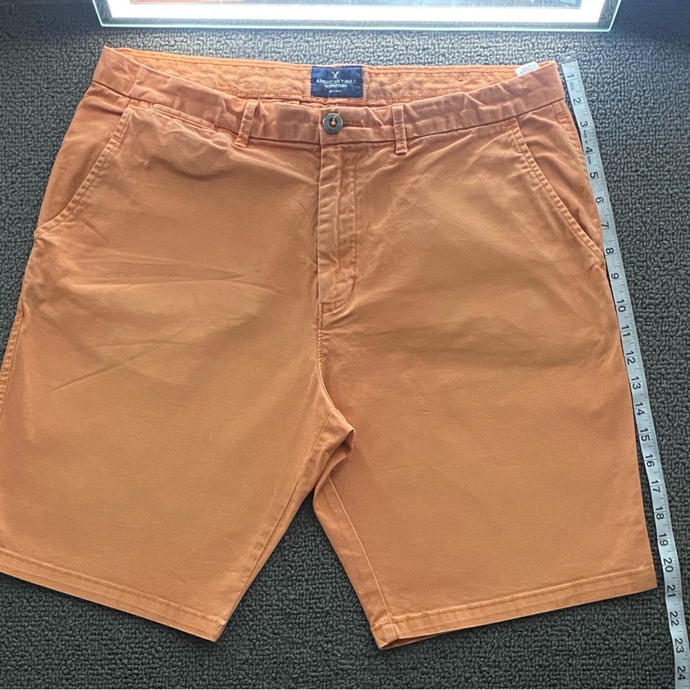 American Eagle Men's Flat Front Chino Shorts, Size 34, Vibrant orange